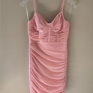 Ruched Pink Bodycon Slip Dress